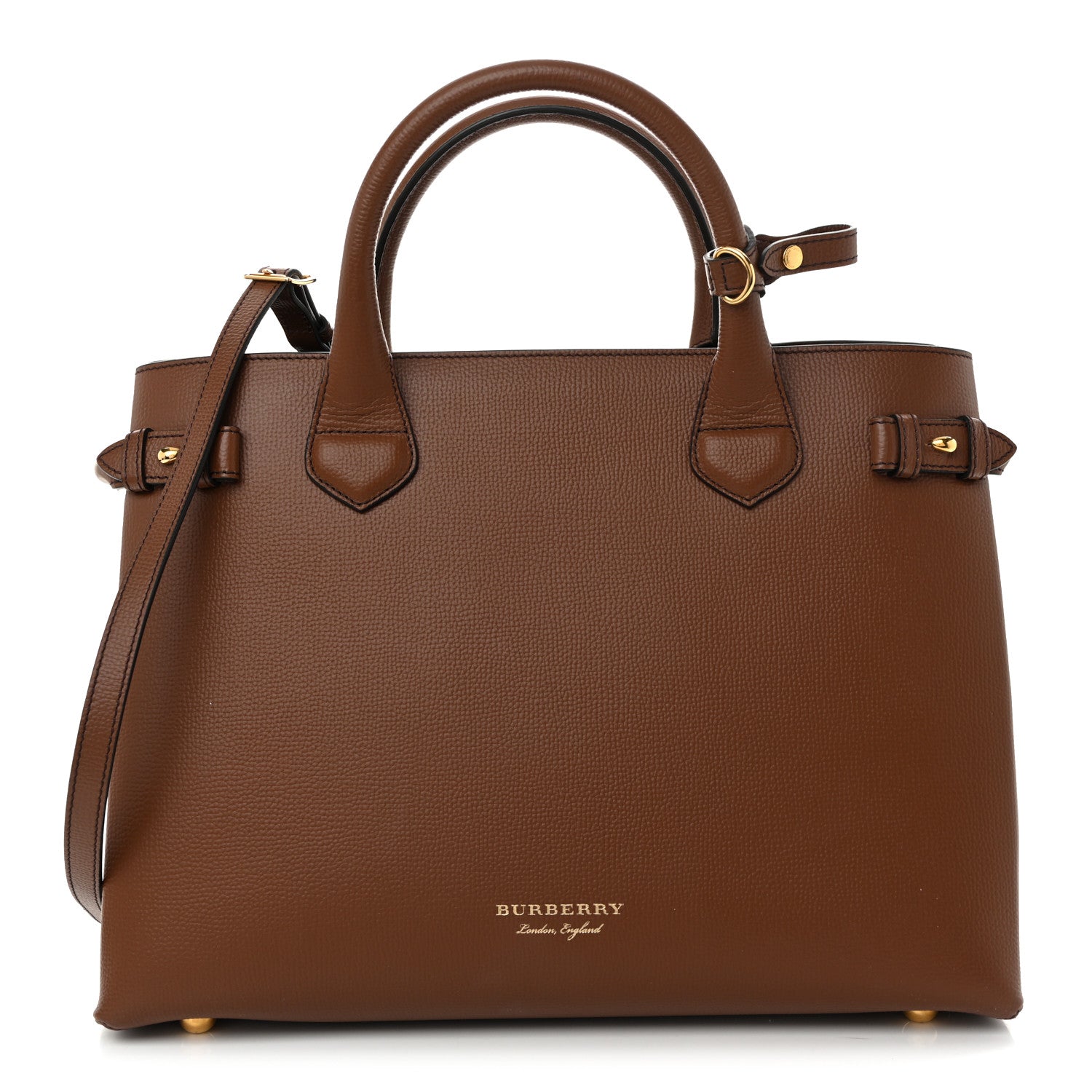 Burberry Grainy Calfskin House Check Medium Banner Tote Tan 1 of 11