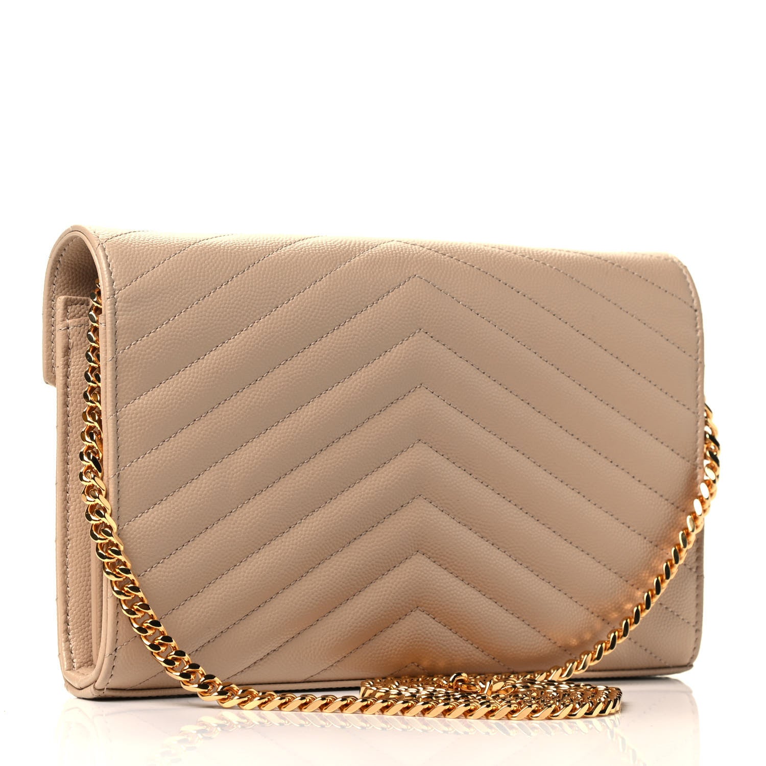 Saint Laurent Grain De Poudre Matelasse Chevron Monogram Chain Wallet Nude Powder 4 of 9