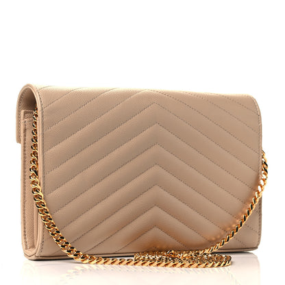 Saint Laurent Grain De Poudre Matelasse Chevron Monogram Chain Wallet Nude Powder 5 of 9