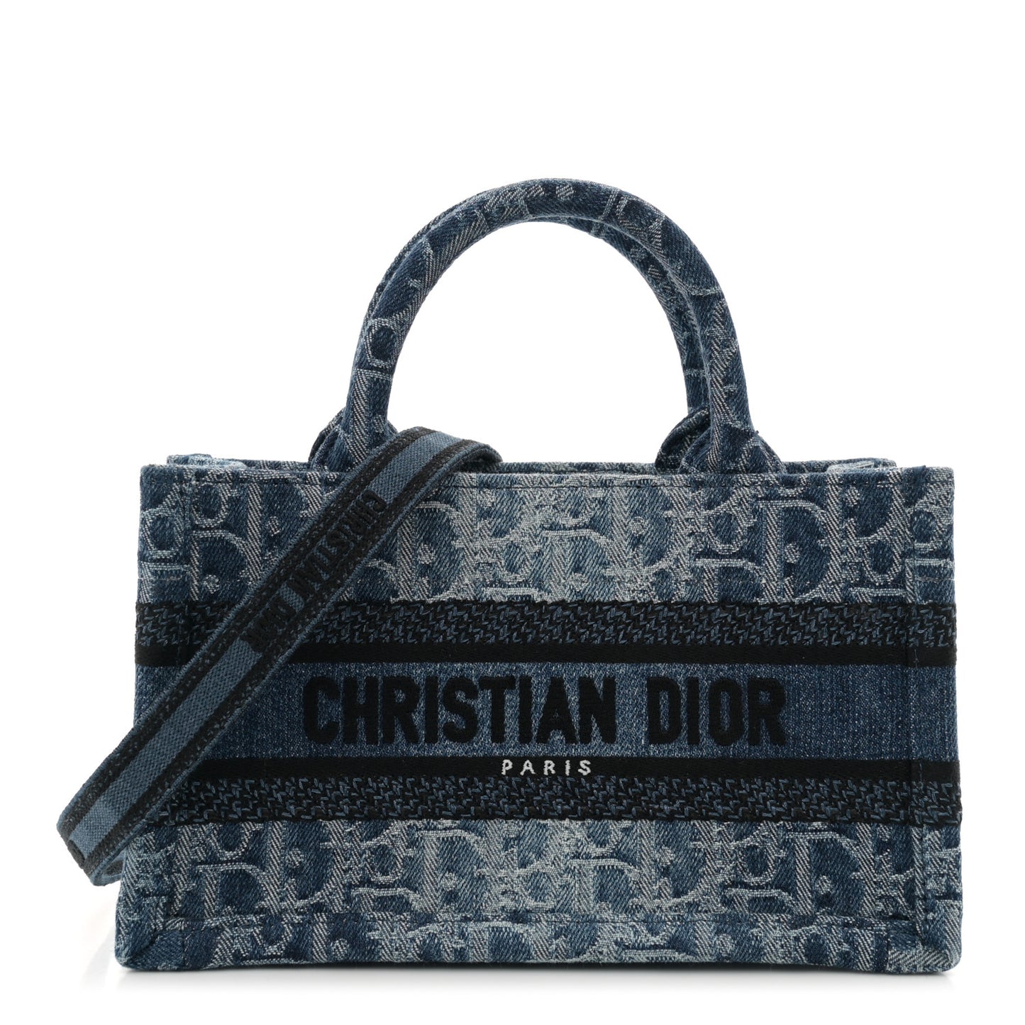 Denim Oblique Mini Book Tote With Strap Blue