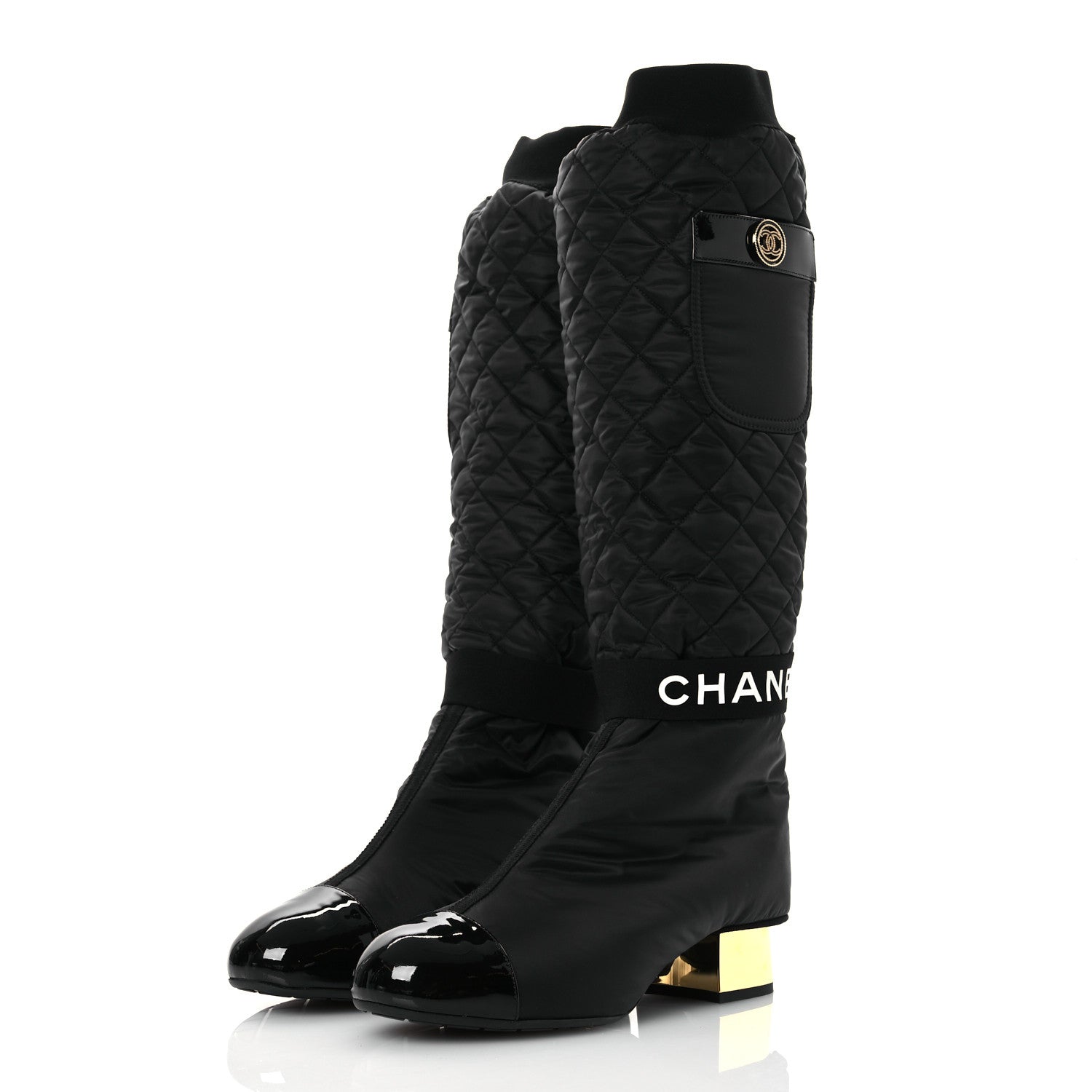 Chanel Mixed Fibers Lambskin Patent Calfskin Convertible High Boots 38 Black 7 of 22