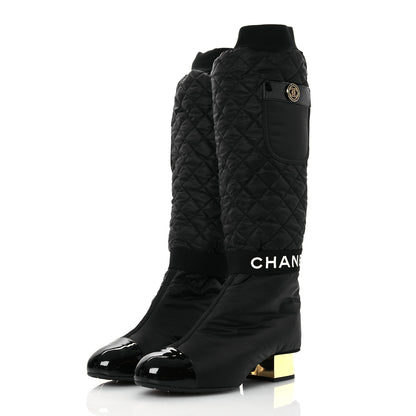 Chanel Mixed Fibers Lambskin Patent Calfskin Convertible High Boots 38 Black 7 of 22
