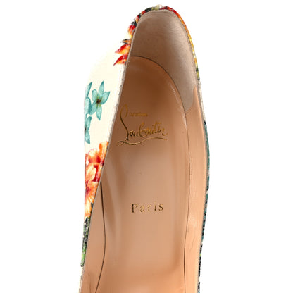 Christian Louboutin Crackled Calfskin Hawaiian Print Pigalle Follies 100 Pumps 40.5 White 7 of 9