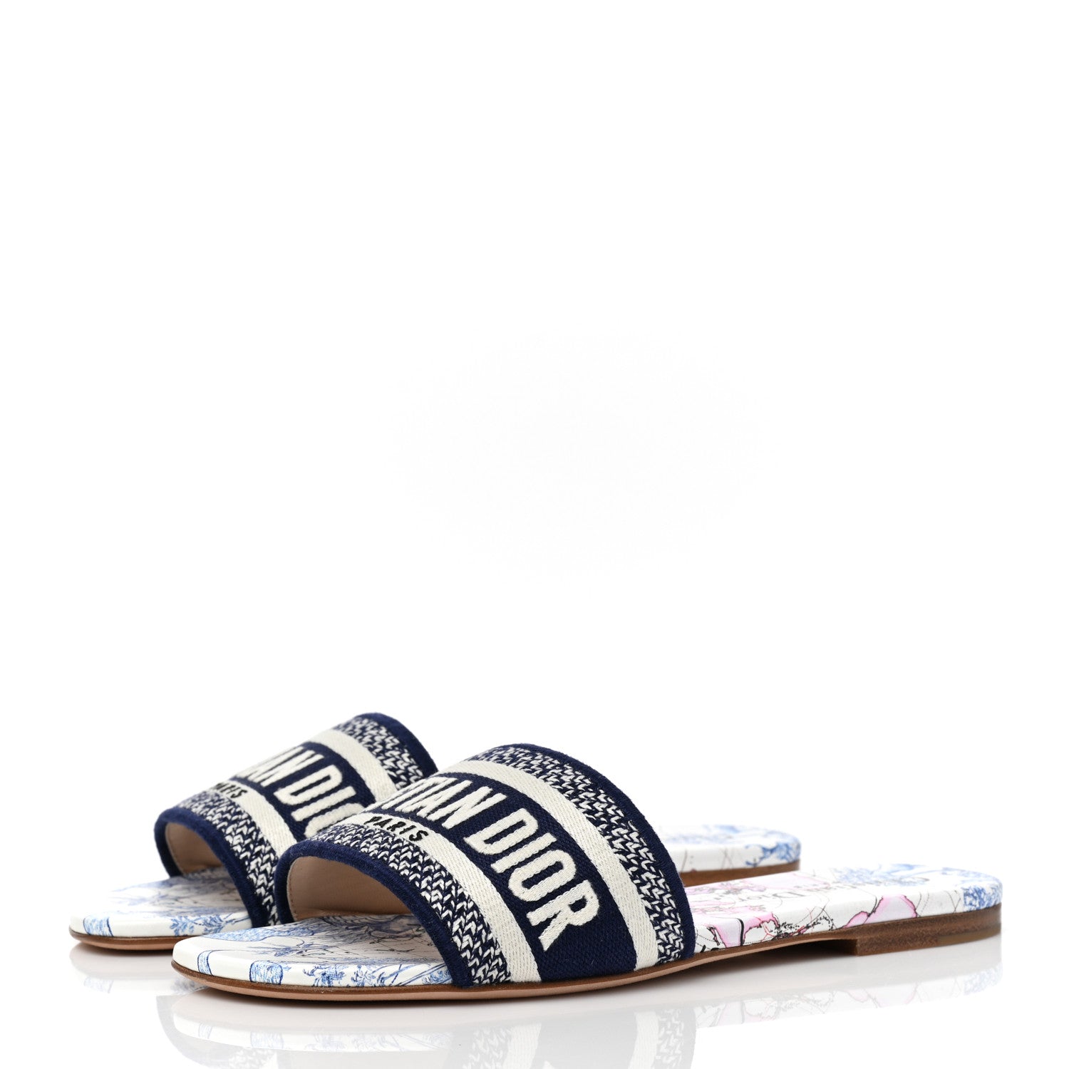 Christian Dior Canvas Around the World Embroidered Dway Flat Slide Sandals 36 True Blue 3 of 8