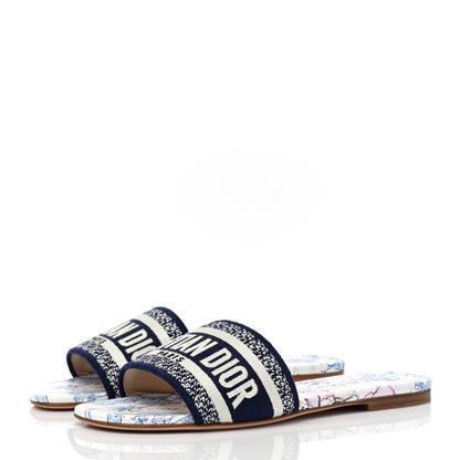 Christian Dior Canvas Around the World Embroidered Dway Flat Slide Sandals 36 True Blue 3 of 8