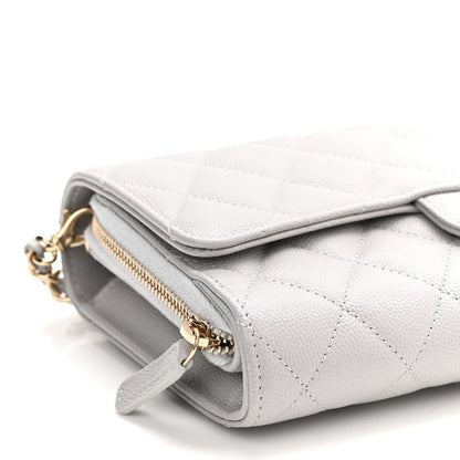Chanel Caviar Quilted Phone Holder Wallet on Removable Chain Grey 9 of 11