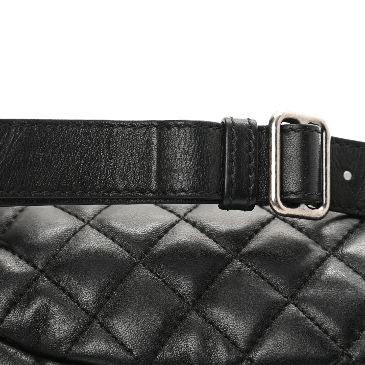 Lambskin Quilted Banane Waist Bag Fanny Pack Black