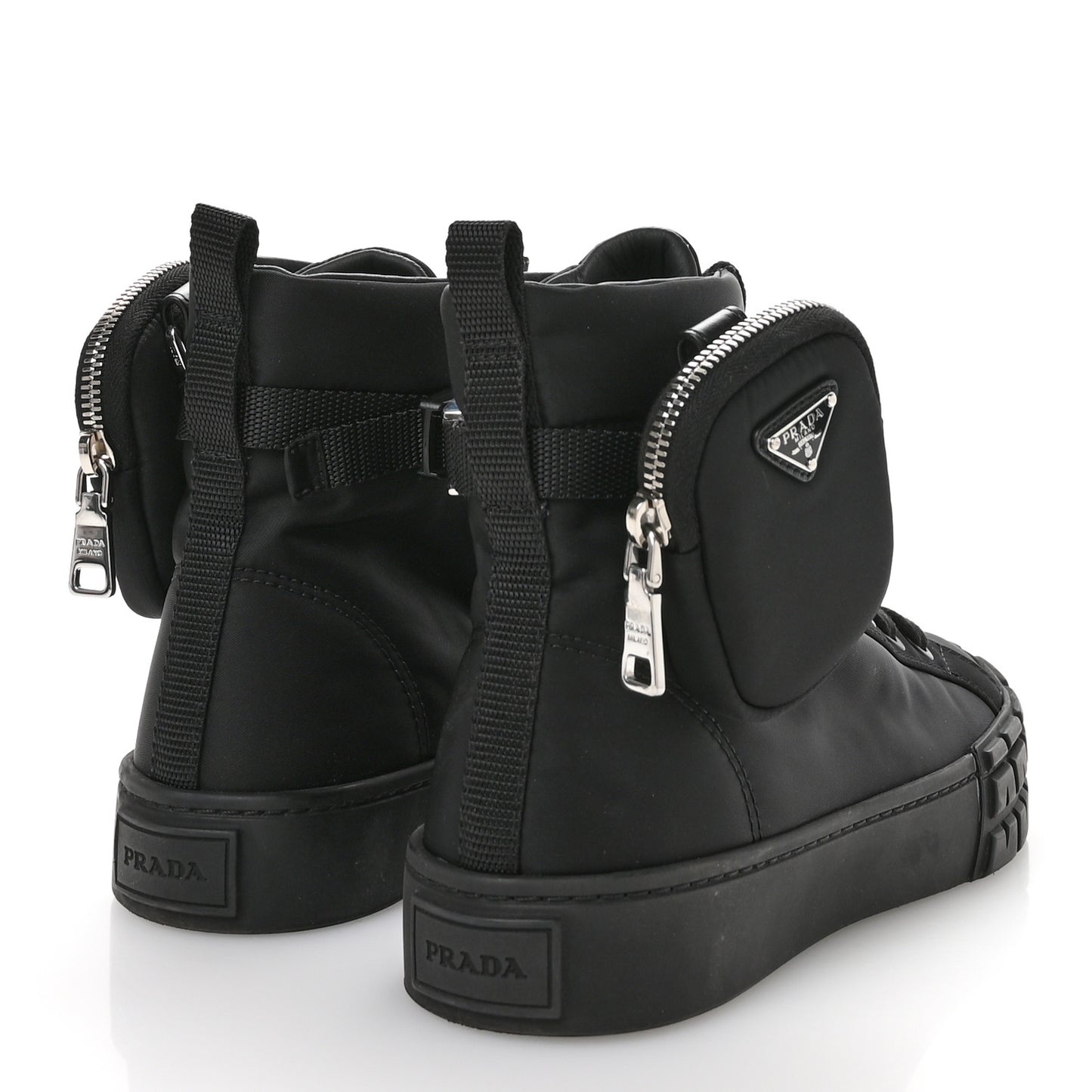 Re-Nylon Gabardine Triangle Womens Wheel Pouch Pocket High Top Sneakers 39 Black