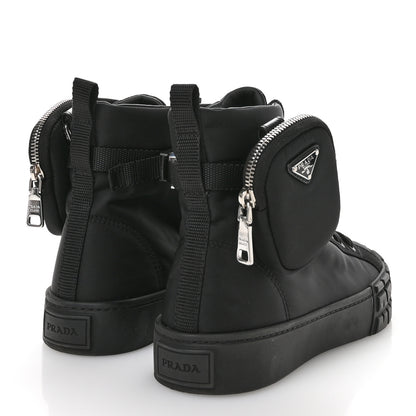 Prada Re-Nylon Gabardine Triangle Womens Wheel Pouch Pocket High Top Sneakers 39 Black 5 of 9