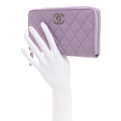 Chanel Caviar Quilted CC Logo Long Zipped Wallet Light Purple 2 of 9