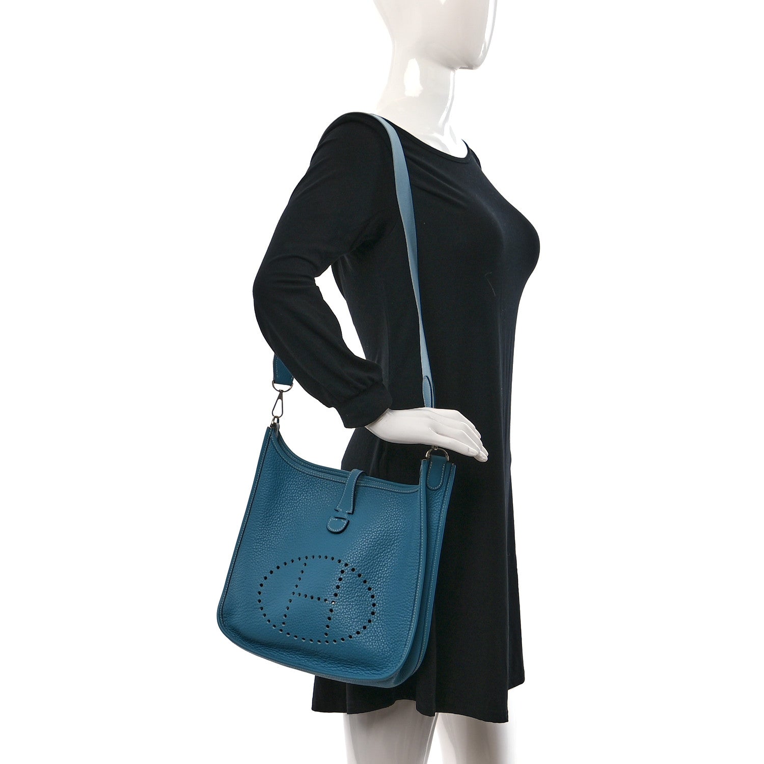 Hermes Taurillon Clemence Evelyne II PM Blue Jean 2 of 9