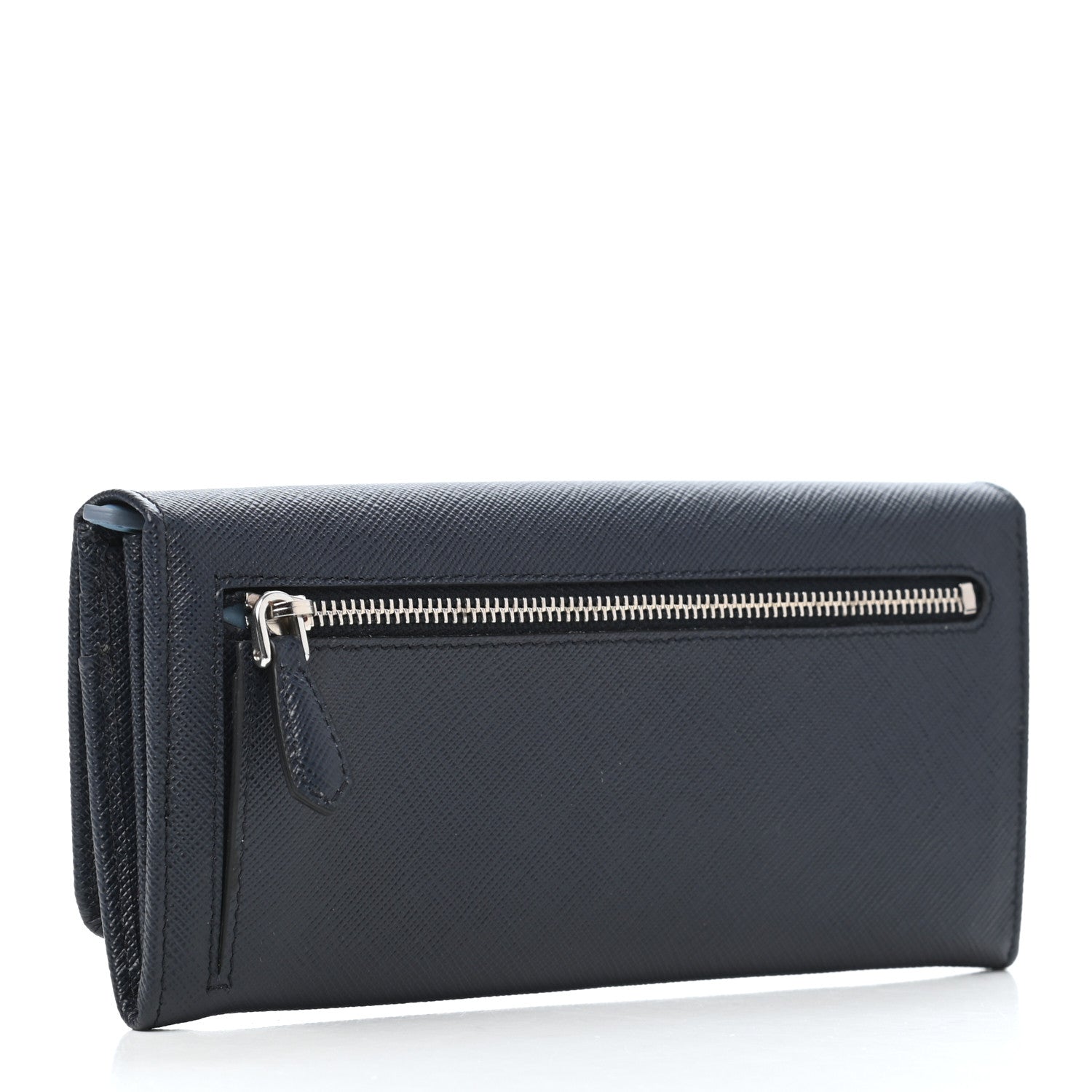 Prada Saffiano Bi-Color Metal Continental Flap Travel Wallet Baltico Astrale 3 of 9