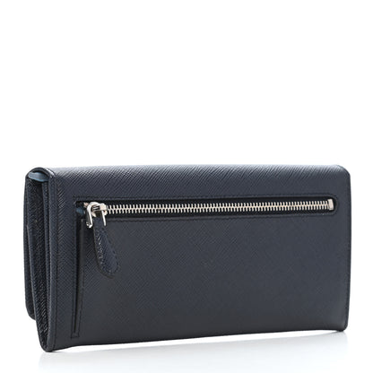 Prada Saffiano Bi-Color Metal Continental Flap Travel Wallet Baltico Astrale 3 of 9