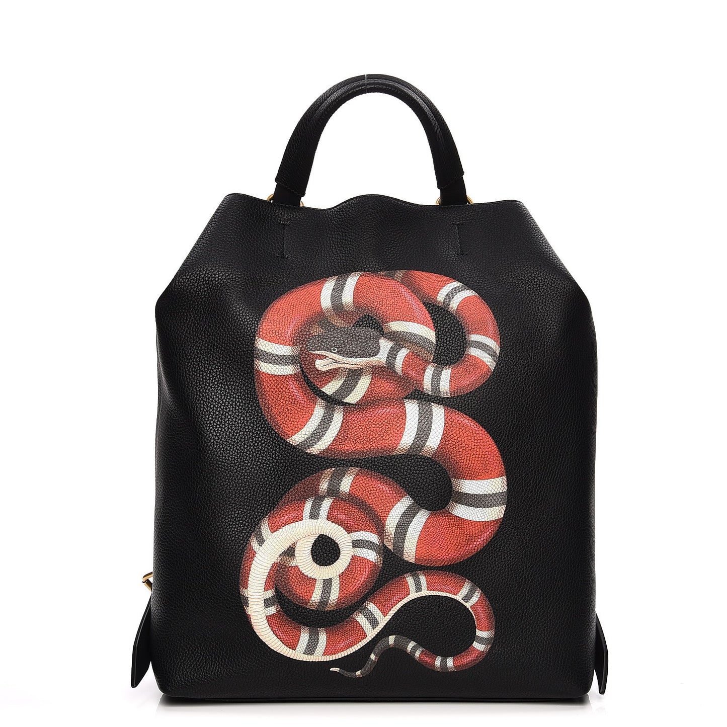 Calfskin Kingsnake Print Drawstring Backpack Black