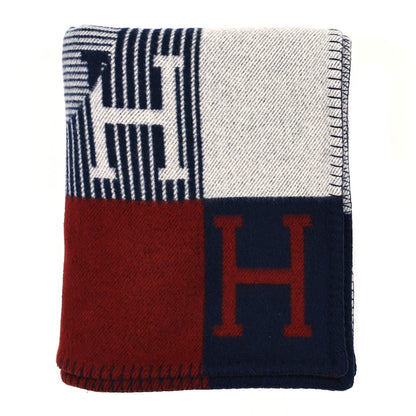 Hermes Wool Cashmere Echecs Et Trames Blanket Rouge H Marine 1 of 3