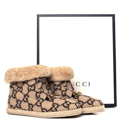 Gucci Covered Wool GG Monogram Womens Fria Horsebit Ankle Boots 37.5 Beige Ebony Butterscotch 8 of 8