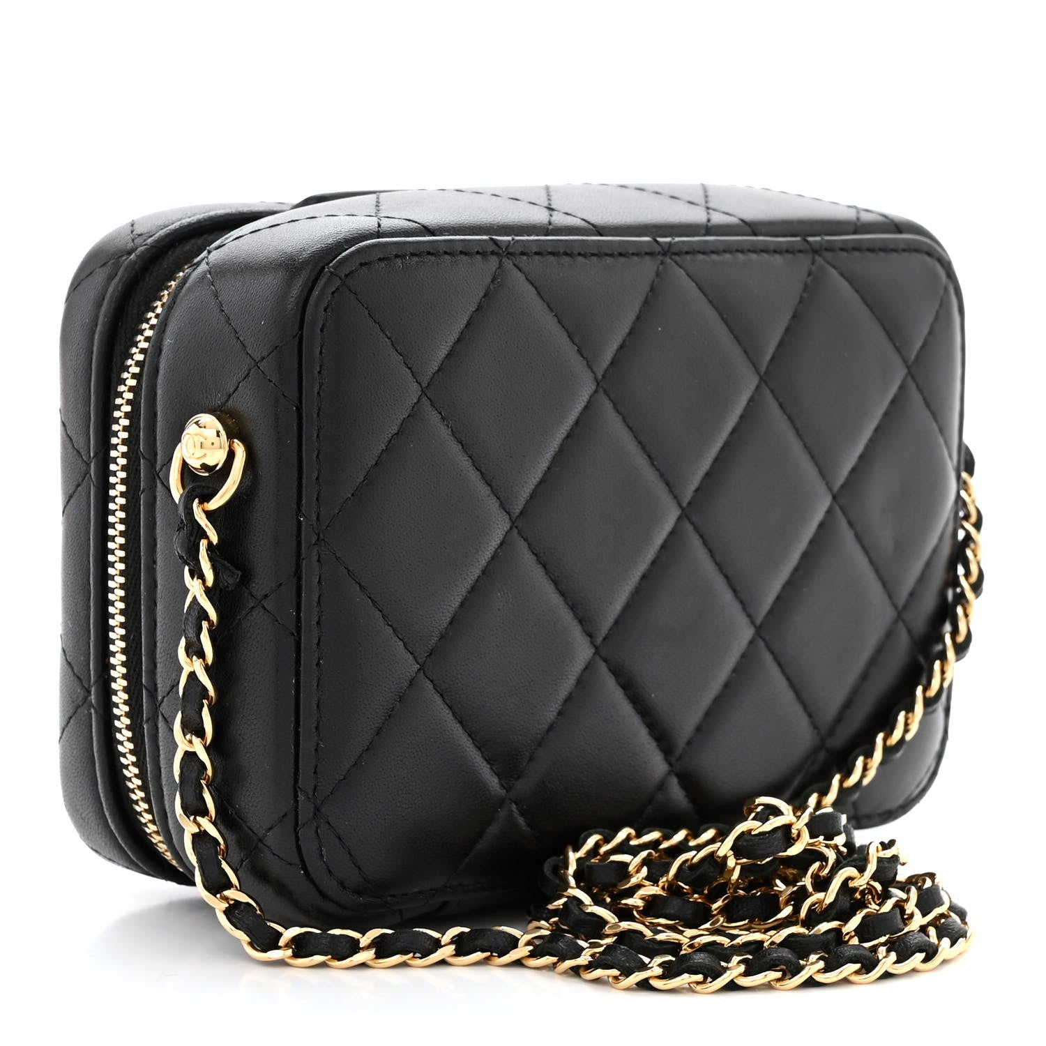 Chanel Lambskin Quilted Golden Plate Clutch With Chain Black 3 of 10