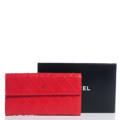 Chanel Lambskin Diamond Stitched Long Flap Wallet Red 5 of 10