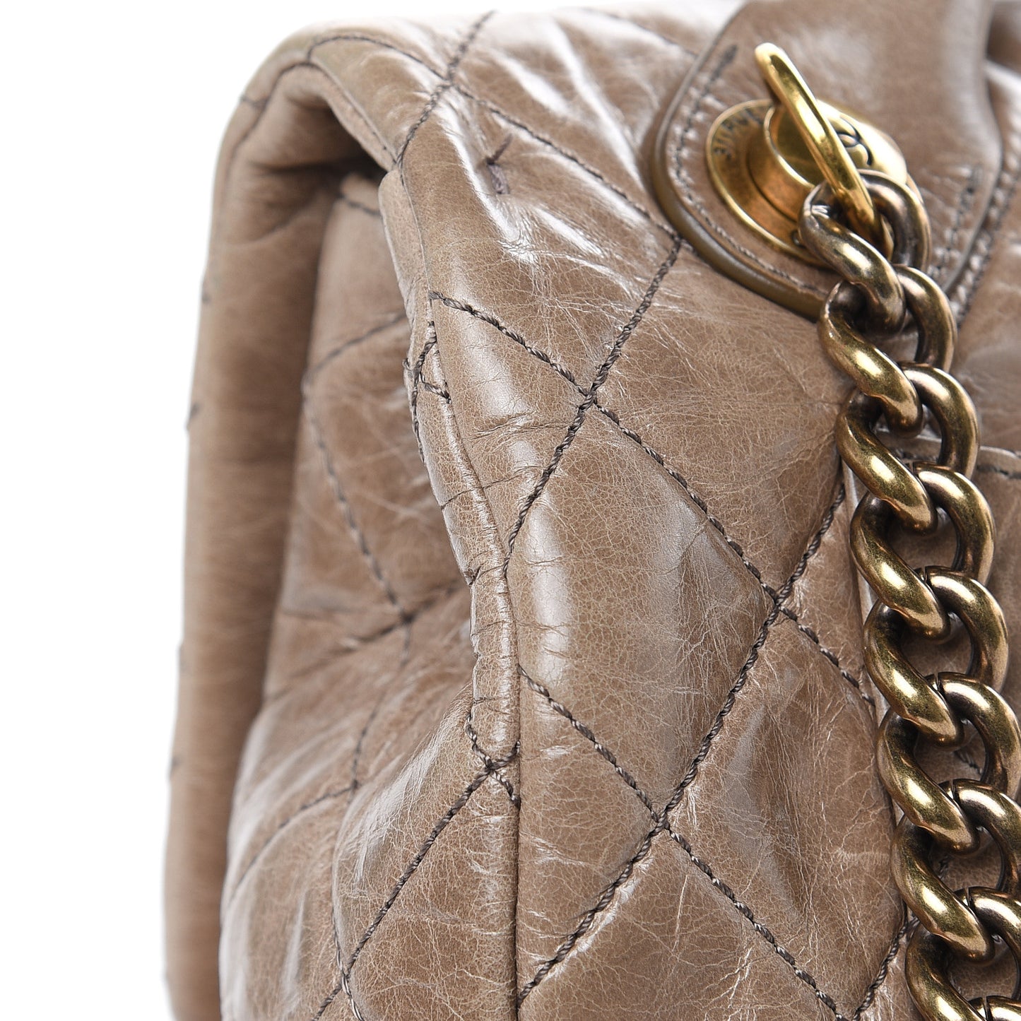 Glazed Calfskin Castle Rock Medium Flap Dark Beige