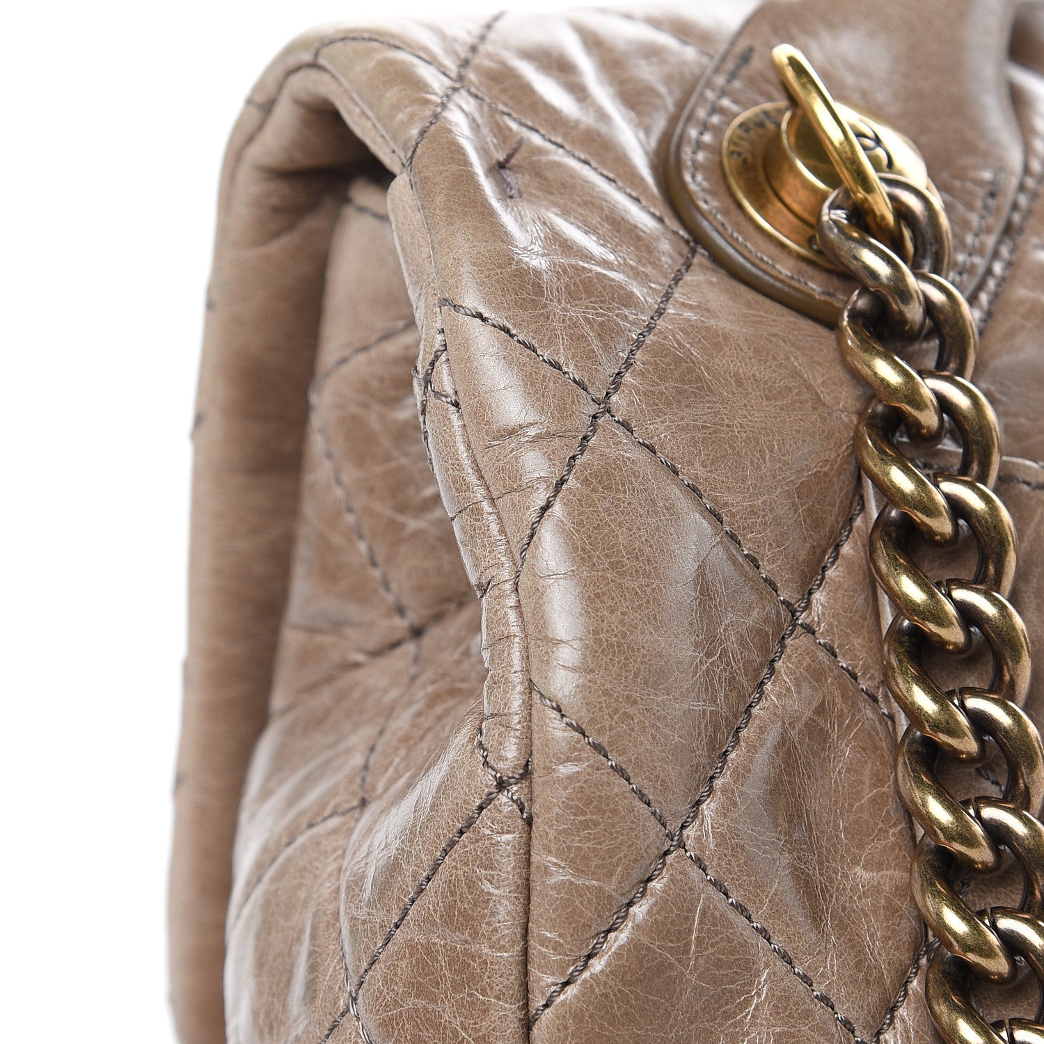 Chanel Glazed Calfskin Castle Rock Medium Flap Dark Beige 10 of 17