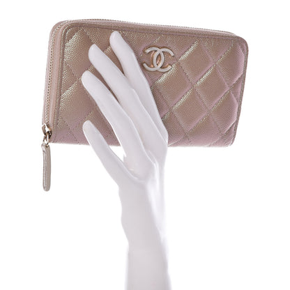 Chanel Iridescent Caviar Quilted Medium Zip Around Wallet Beige 2 of 9