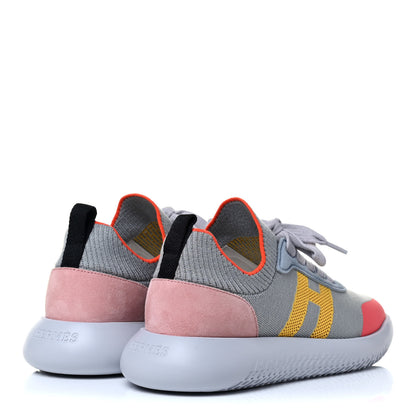 Hermes Knit Suede Goatskin Womens Crew Sneakers 35.5 Multicolor Gris Orange 3 of 5