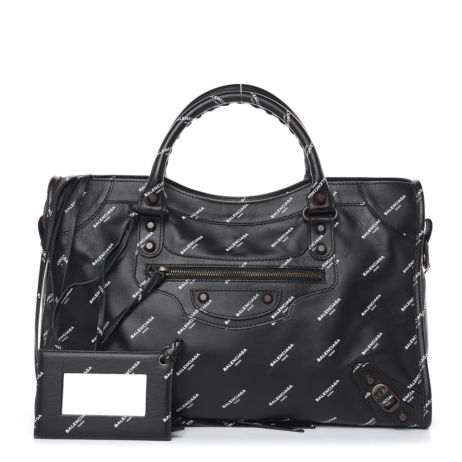 Balenciaga Veau Allover Logo Classic Hardware City Black White 1 of 10