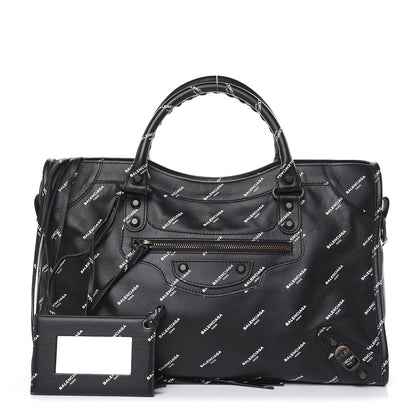 Balenciaga Veau Allover Logo Classic Hardware City Black White 1 of 10