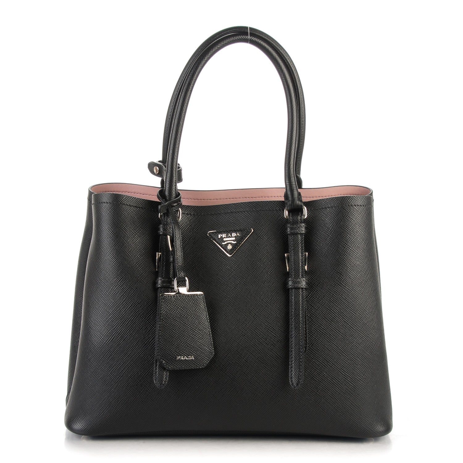 Prada Saffiano Cuir Double Handle Tote Black Mughetto 1 of 7