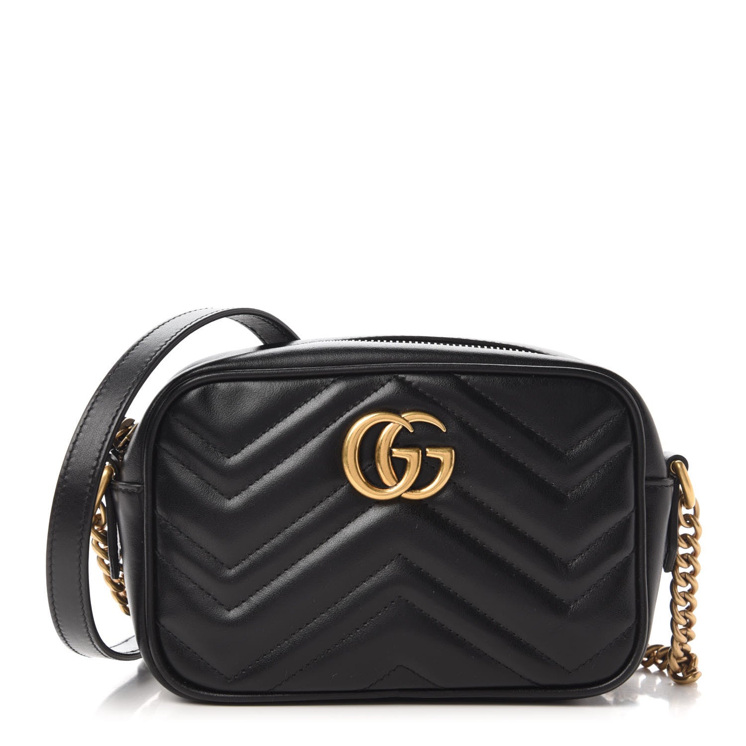 Gucci Calfskin Matelasse Mini GG Marmont Chain Shoulder Bag Black 1 of 12