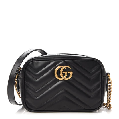 Gucci Calfskin Matelasse Mini GG Marmont Chain Shoulder Bag Black 1 of 12