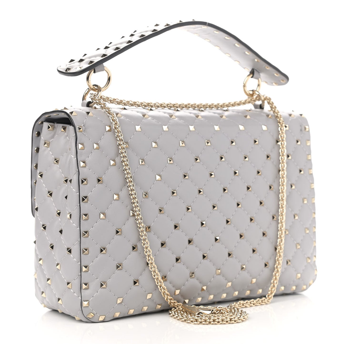 Nappa Large Rockstud Spike Shoulder Bag Pastel Grey