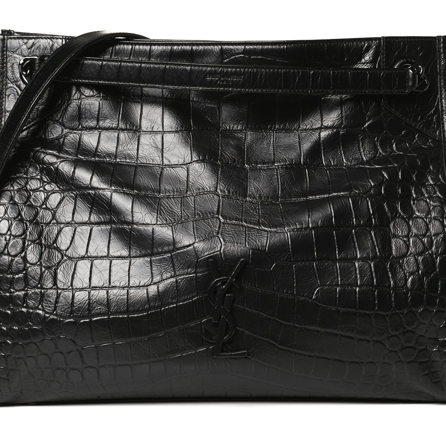 Saint Laurent Calfskin Crocodile Embossed Monogram Medium Niki Shopping Bag Black 12 of 13