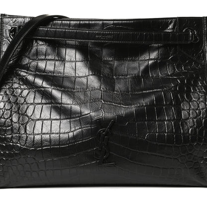 Saint Laurent Calfskin Crocodile Embossed Monogram Medium Niki Shopping Bag Black 12 of 13