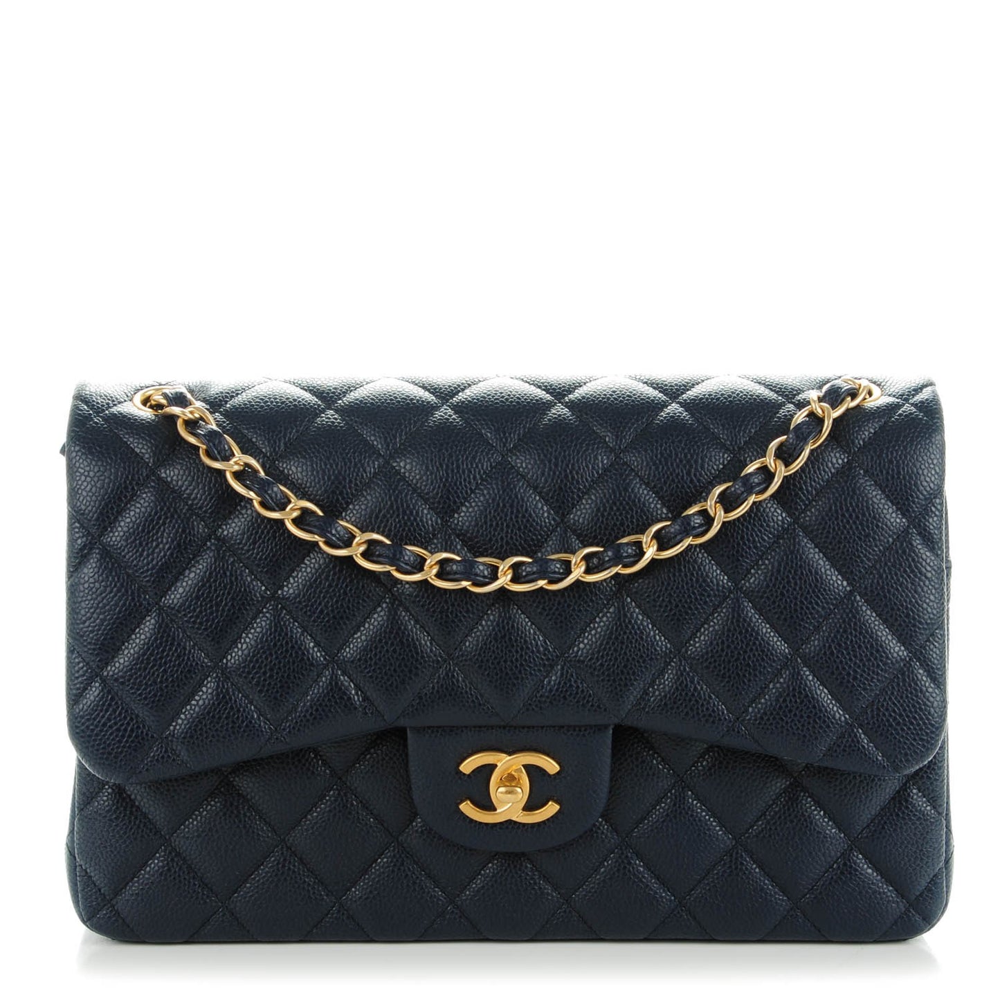 Caviar Quilted Jumbo Double Flap Navy Blue