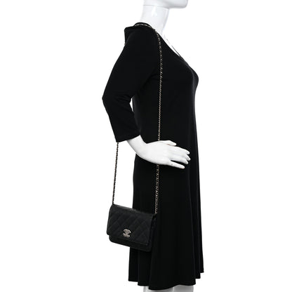 Chanel Caviar Quilted Crystal CC Wallet On Chain WOC Black 2 of 15