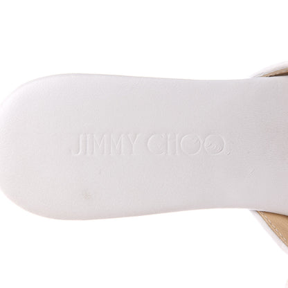 Jimmy Choo Woven Fabric Cork Prima Wedge Sandals 37 White Marble 8 of 9