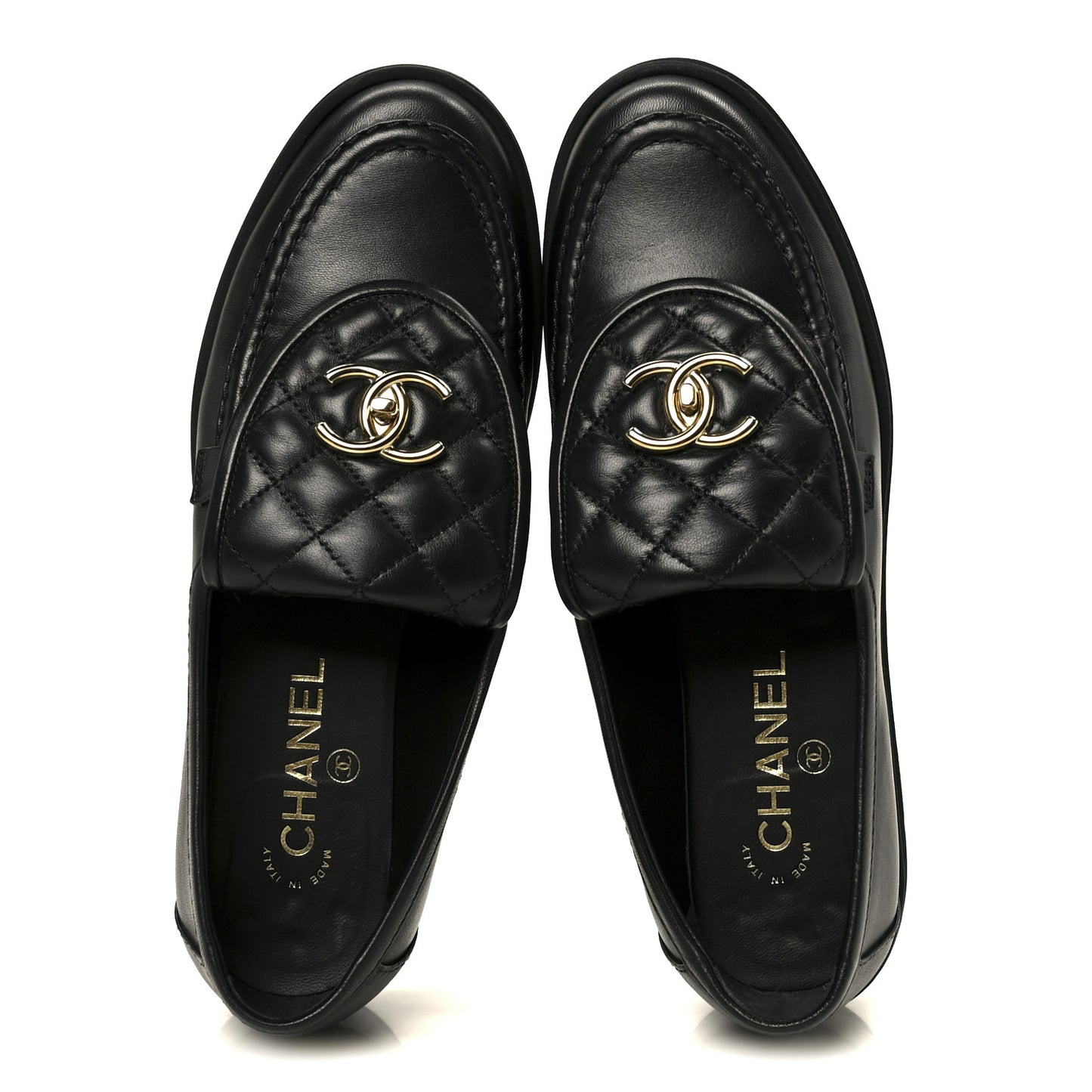 Lambskin Quilted CC Turnlock Loafers 38.5 Black