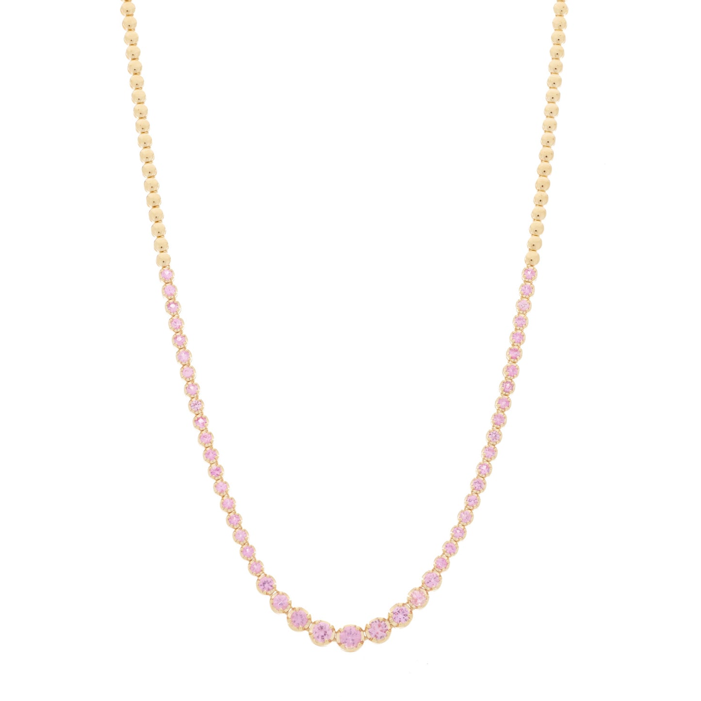 18K Yellow Gold Pink Sapphire Graduated Tennis Necklace