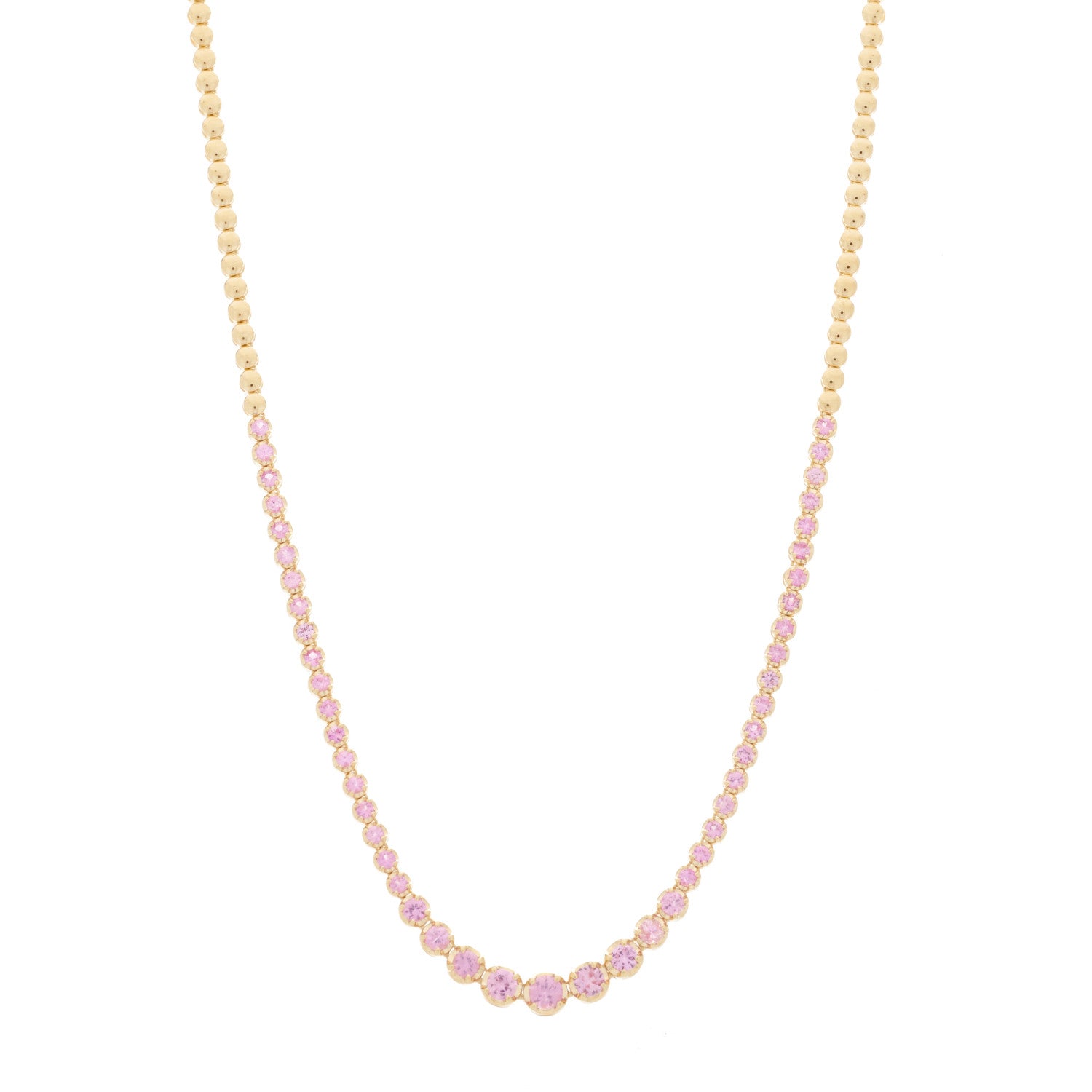 Jennifer Meyer 18K Yellow Gold Pink Sapphire Graduated Tennis Necklace 1 of 5