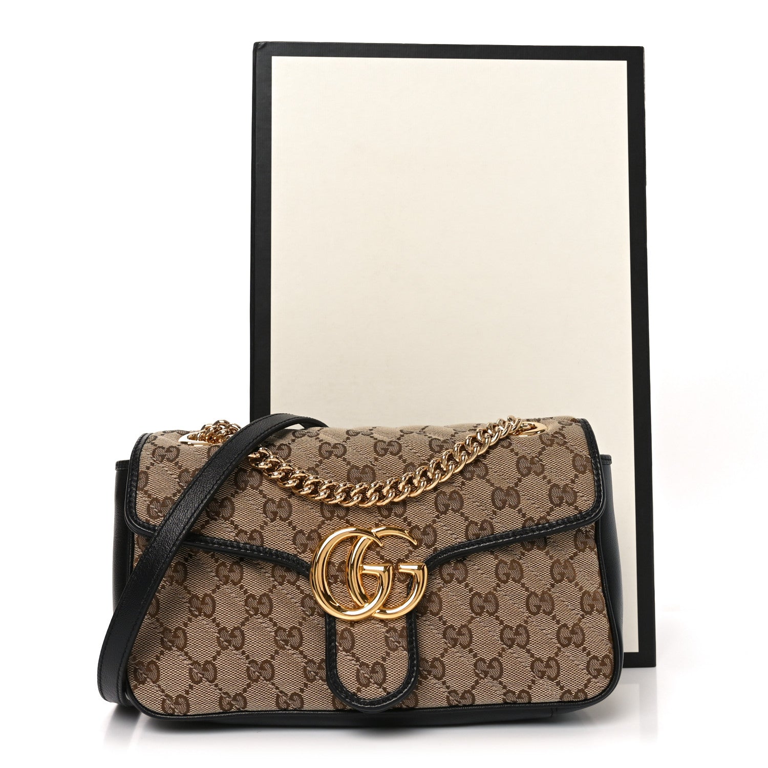 Gucci Monogram Matelasse Diagonal Small GG Marmont Shoulder Bag Beige Black 11 of 11