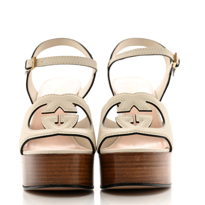 Gucci Cosmos Softy Calfskin Wooden Interlocking G Cut-Out 30/120mm Platform Sandals 37 Mystic White 3 of 10