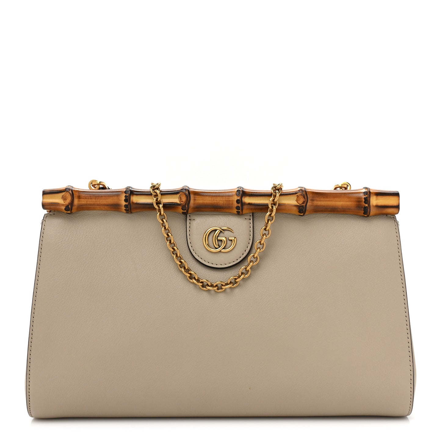 Wonka Grain Calfskin Diana Bamboo Clutch With Chain Oatmeal