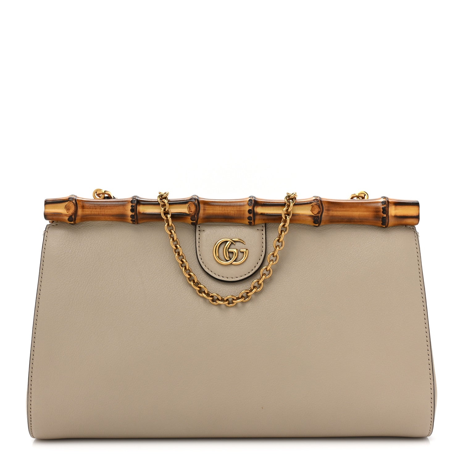Gucci Wonka Grain Calfskin Diana Bamboo Clutch With Chain Oatmeal 1 of 10