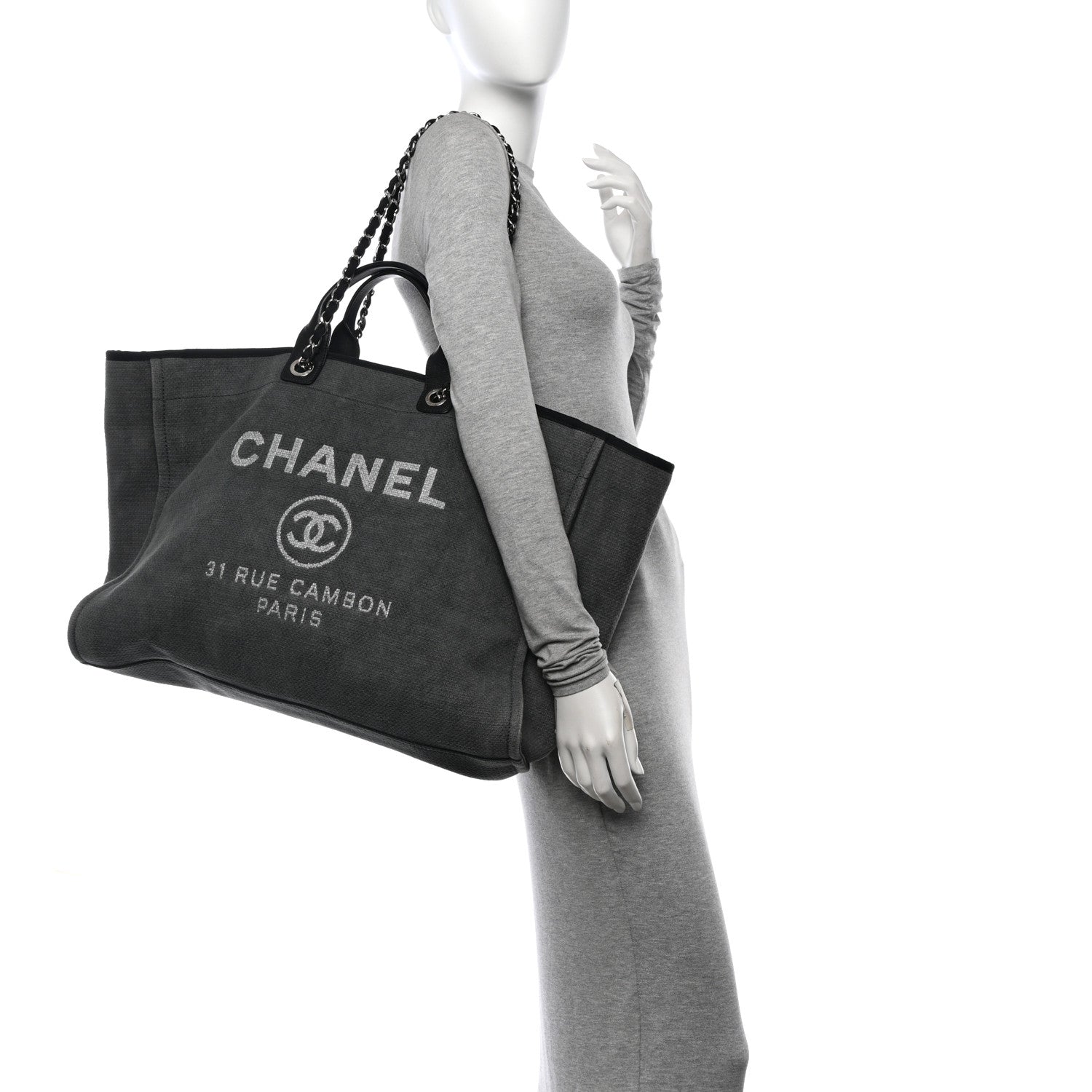 Chanel Canvas Extra Large Deauville Tote Grey 2 of 11