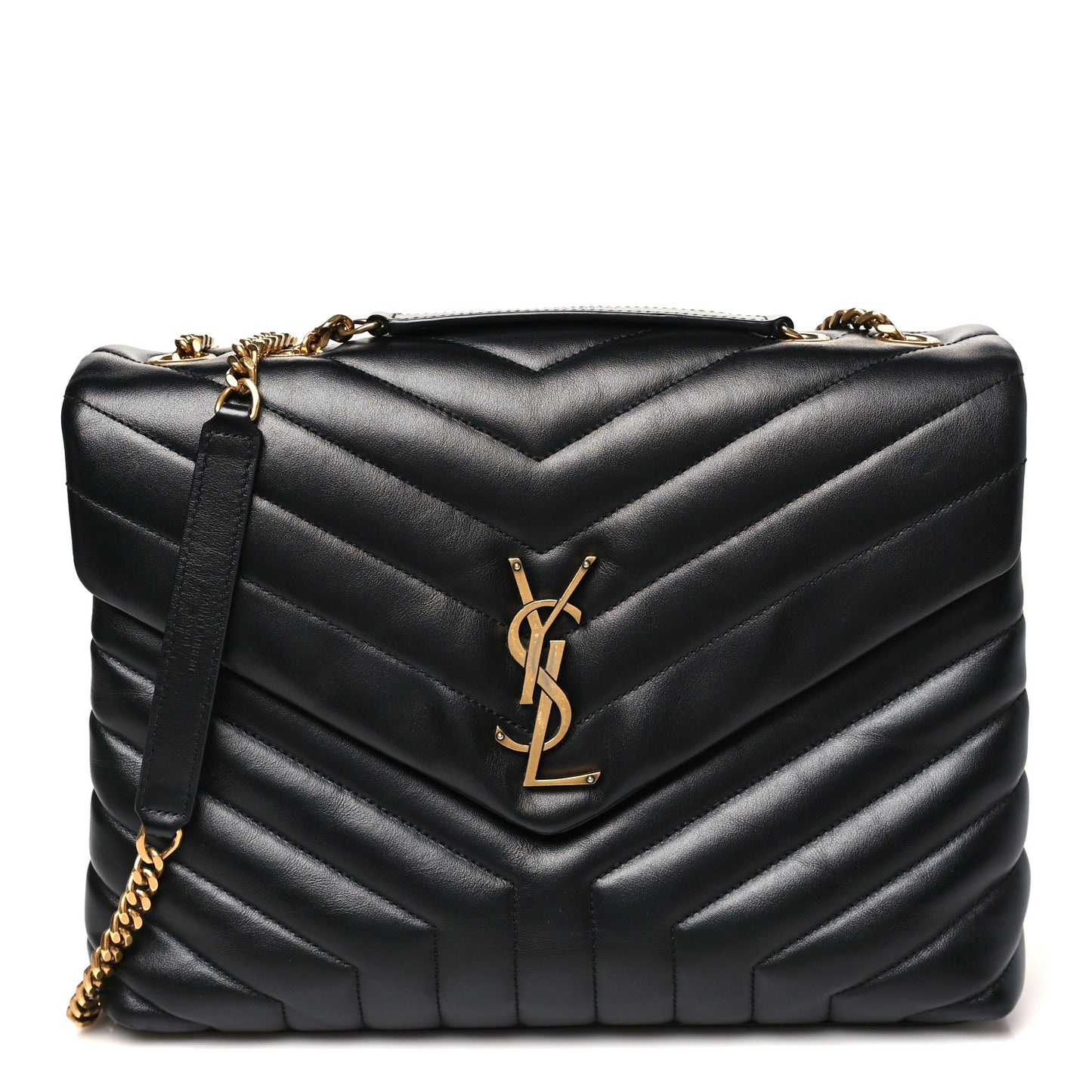 Calfskin Y Quilted Monogram Medium Loulou Chain Satchel Black