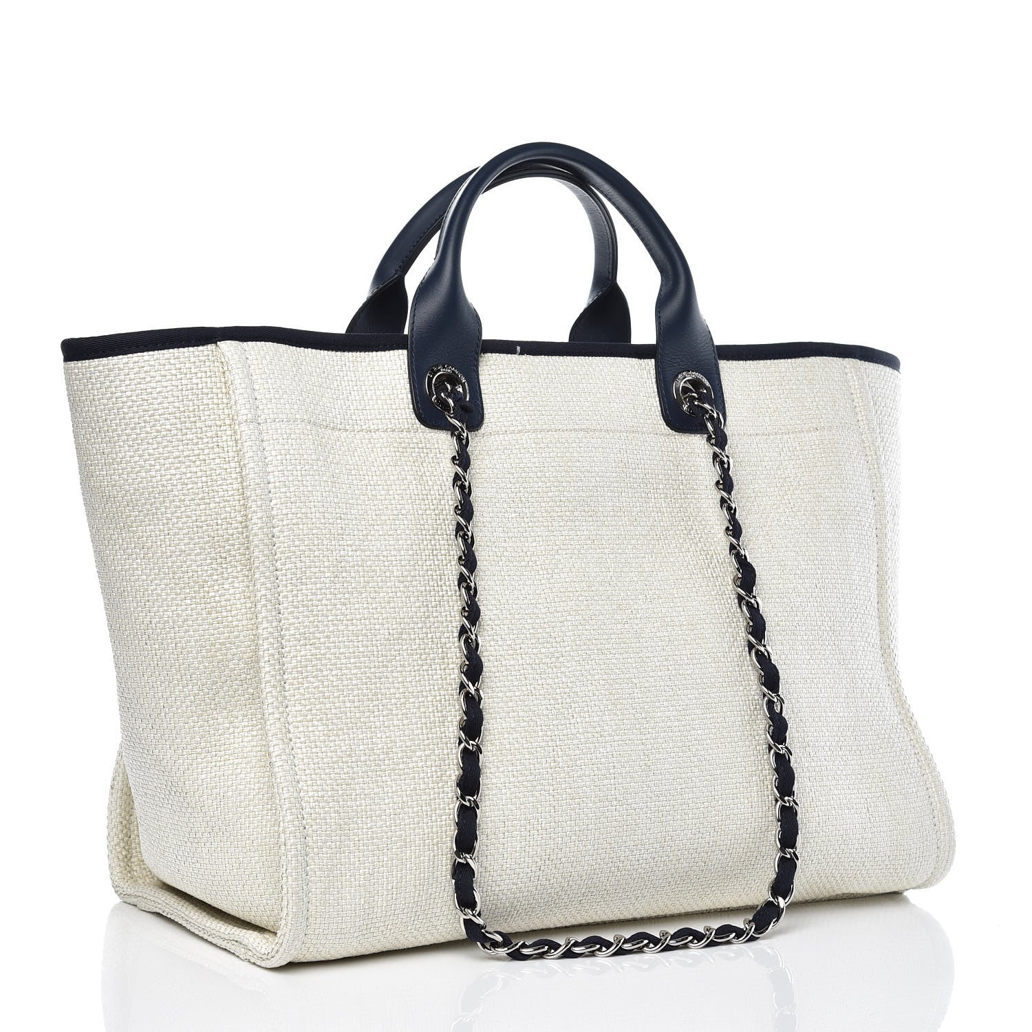 Chanel Woven Straw Raffia Large Deauville Tote White Navy 3 of 9