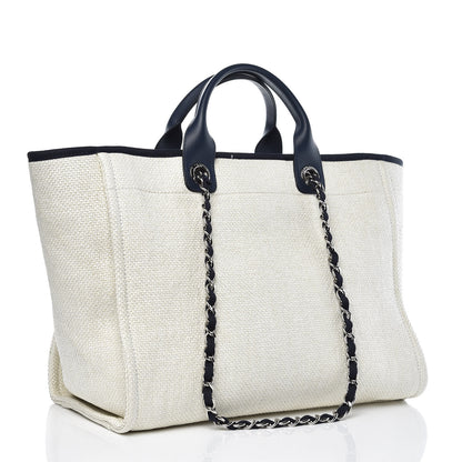 Chanel Woven Straw Raffia Large Deauville Tote White Navy 3 of 9