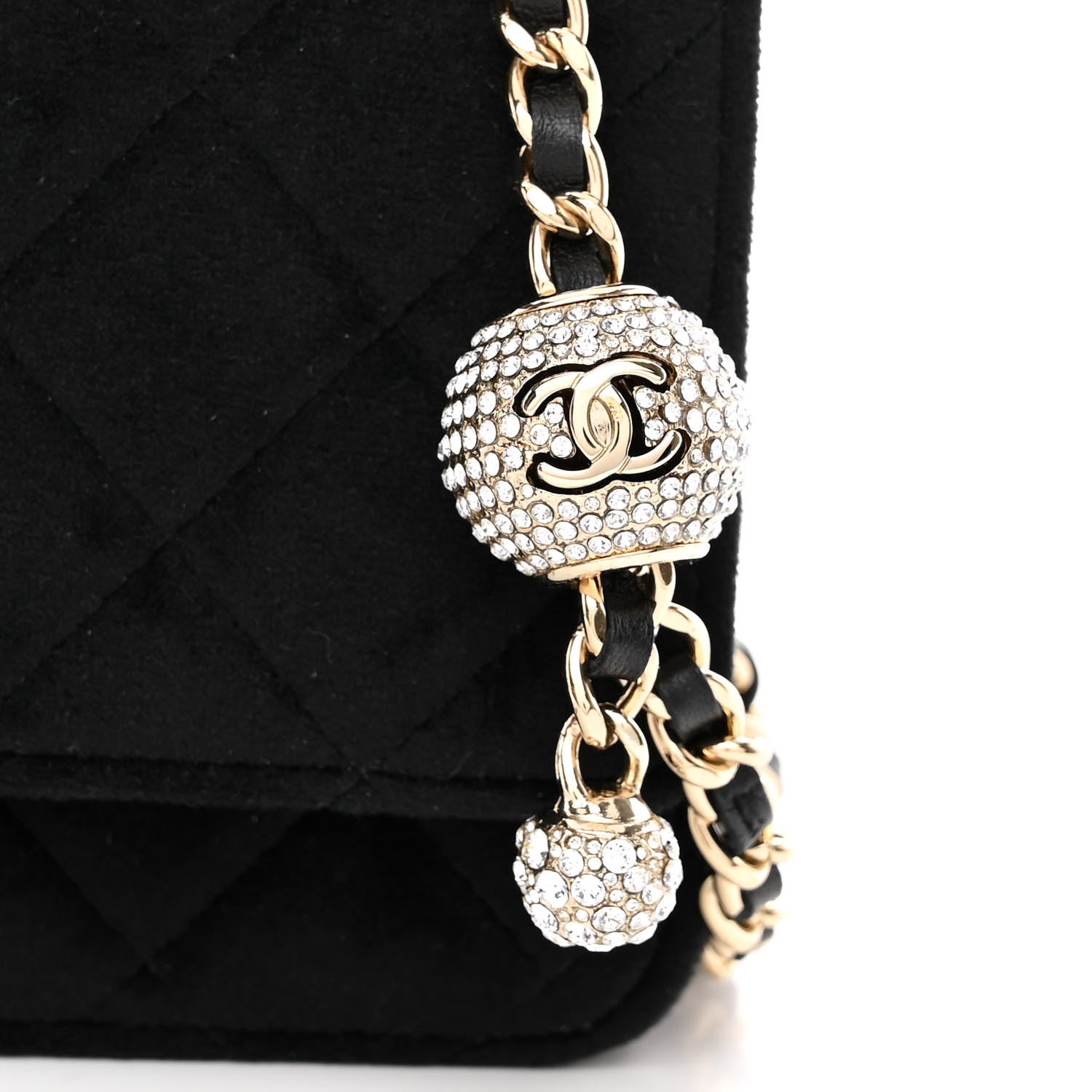 Chanel Velvet Quilted Pearl Crush Wallet On Chain WOC Black 12 of 12