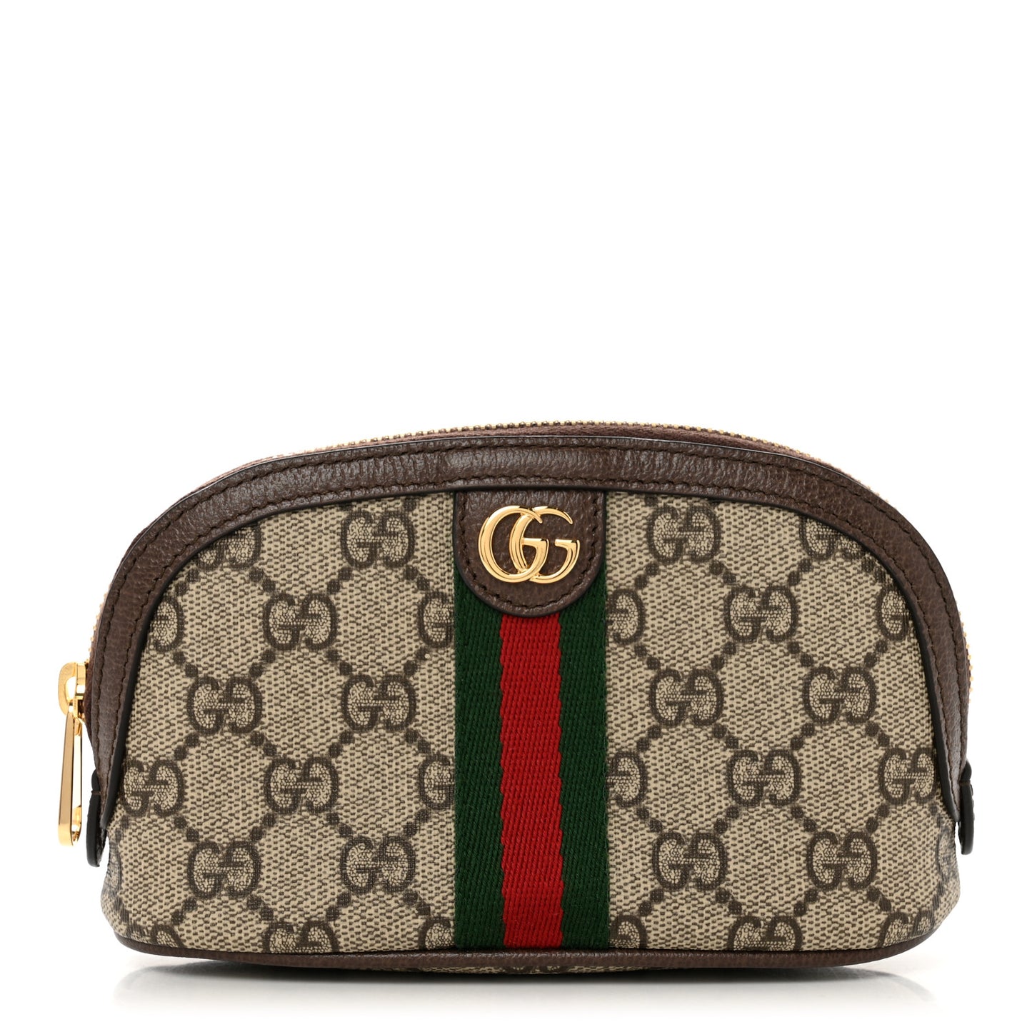 GG Supreme Monogram Textured Calfskin Web Medium Ophidia Cosmetic Case Beige Ebony New Acero